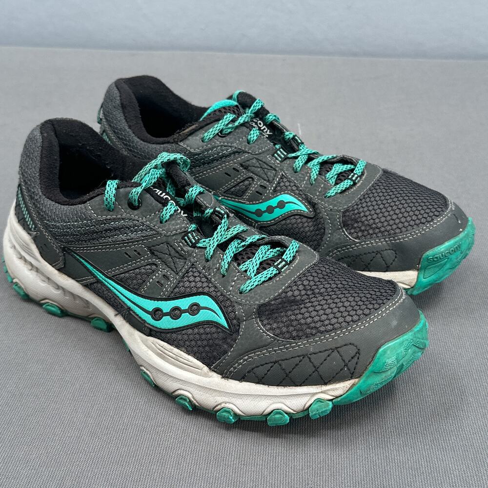 Saucony Grid Raptor TR 2 Running Shoe Womens 9 Gray Teal Athletic Sporty Trail